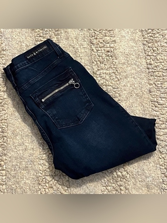 Rock & Republic Denim - Rock & Republic Skinny Jeans Dark Wash Stretch Denim Zip Pocket Detail- Size 10